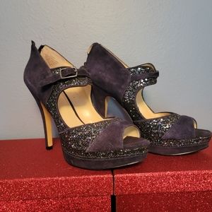 Enzo Angiolini 8M Blue suede/sequin 4" Mary Janes